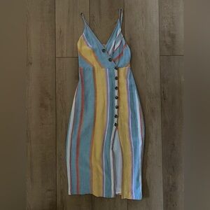 Urban Outfitters Striped Multicolor Button-Down MIDI Dress